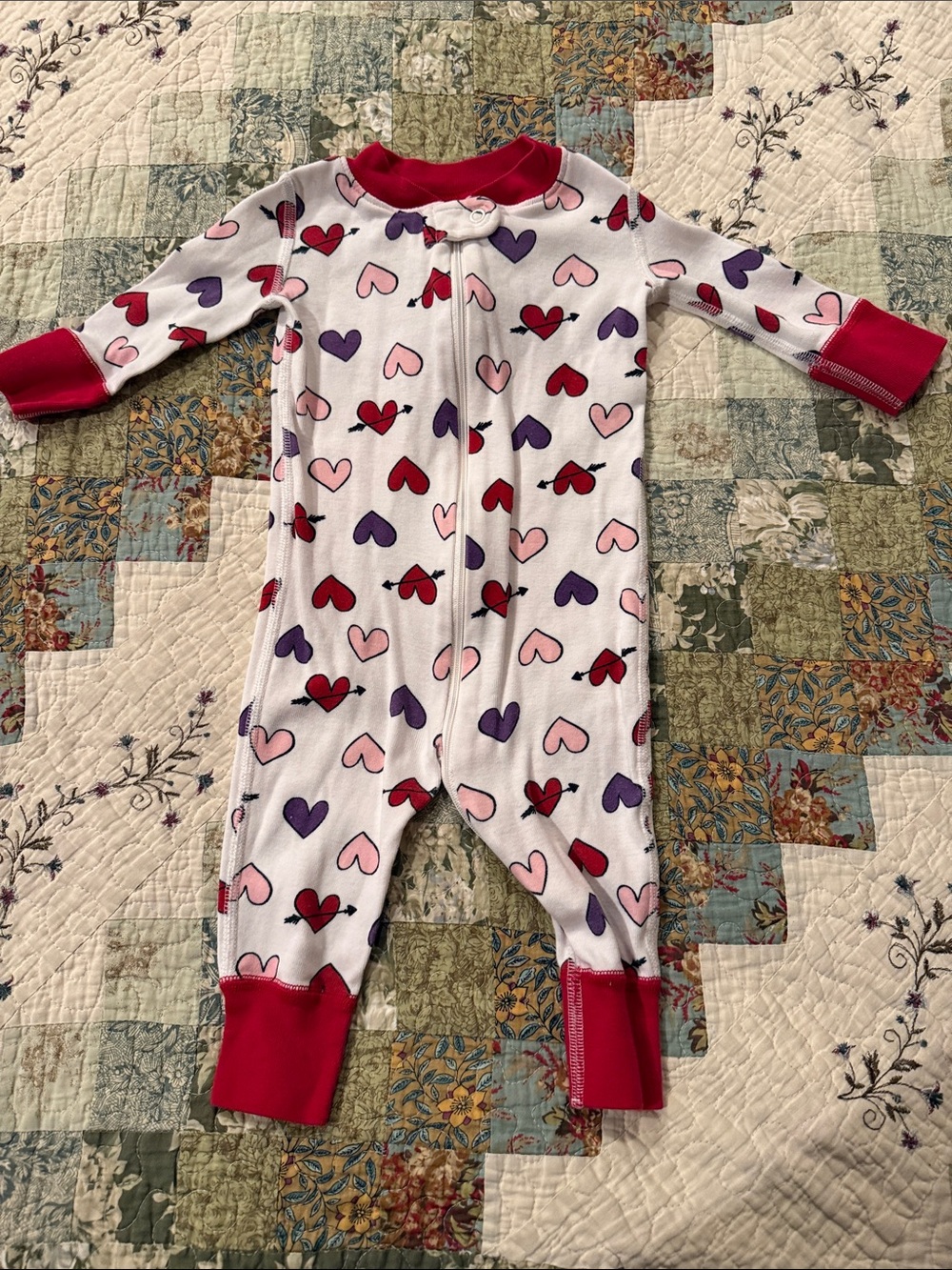Hanna Andersson Pink & Purple Heart Print Baby One-Piece Romper